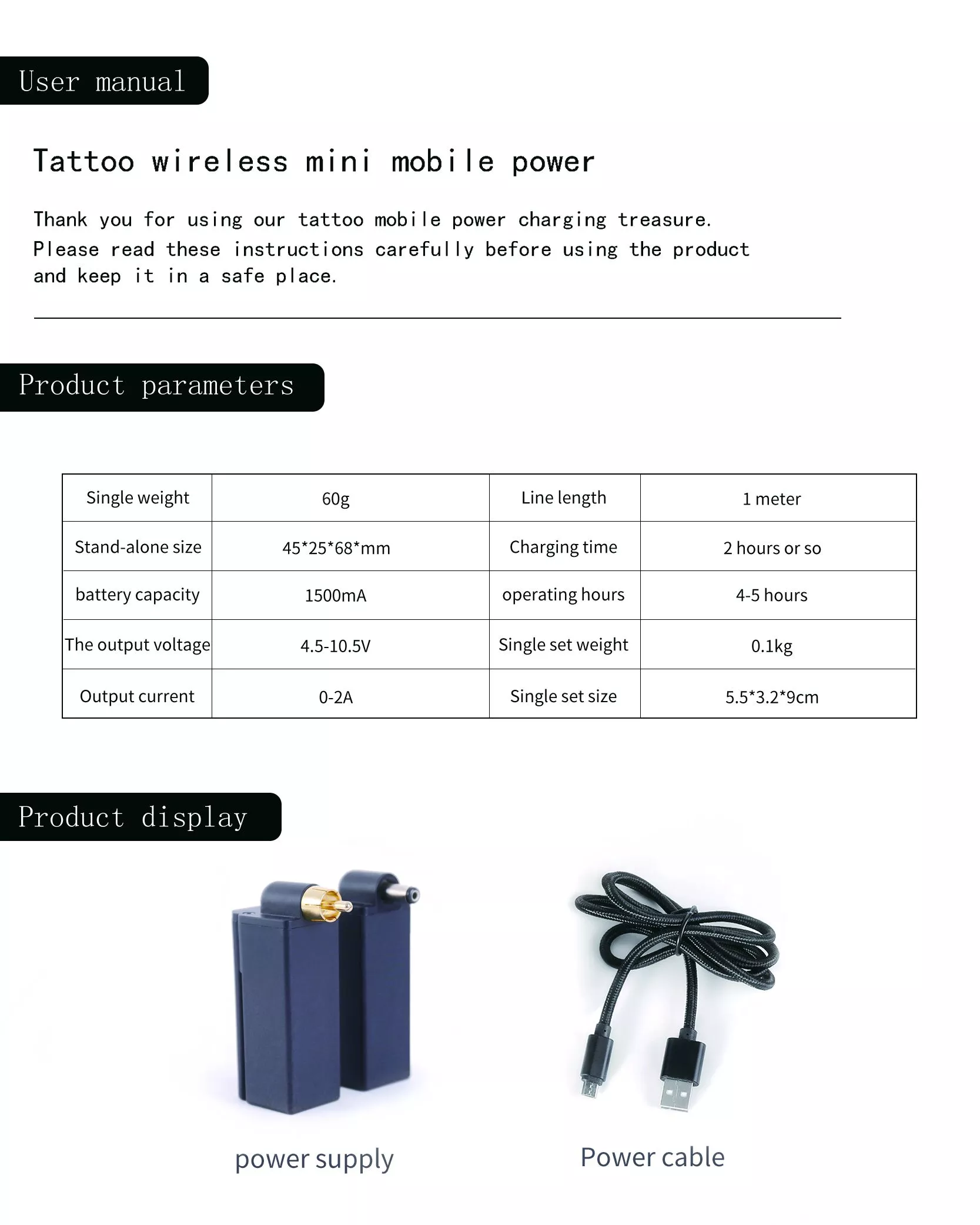 Power Supply Tato Nirkabel Bank Daya Portabel untuk Mesin Tato