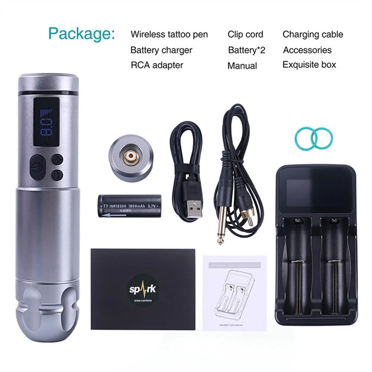 2 Baterai Mesin Tato Spark Pasokan Tato Profesional Nirkabel