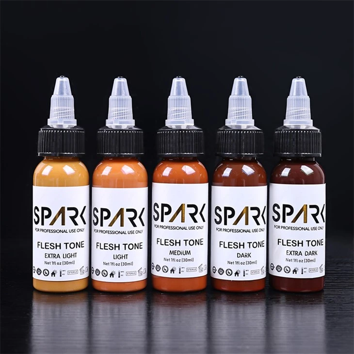 Set Warna Kulit 1OZ 5 Buah Tinta Tato Bebas Timah Tinta Tato Percikan Tinta Tato Profesional Penutup Campuran dan Tato Kosmetik