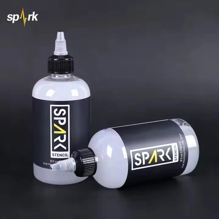 Spark Realistis Vegan Stensil Friend Fast - Formula Pengeringan Stuff Transfer Gel 8 fl oz (240 ml) untuk aplikasi stensil tato
