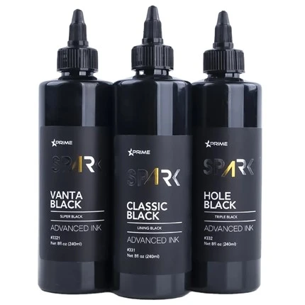 Tinta Tato Vegan 8OZ Seri Tinta Hitam Vanta Black Spark Tinta Tato Super Hitam Tinta Tato Dalam Jumlah Besar