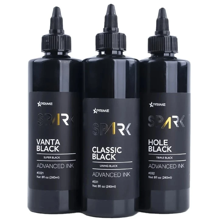 Tinta Tato Vegan 8OZ Seri Tinta Hitam Vanta Black Spark Tinta Tato Super Hitam Tinta Tato Dalam Jumlah Besar